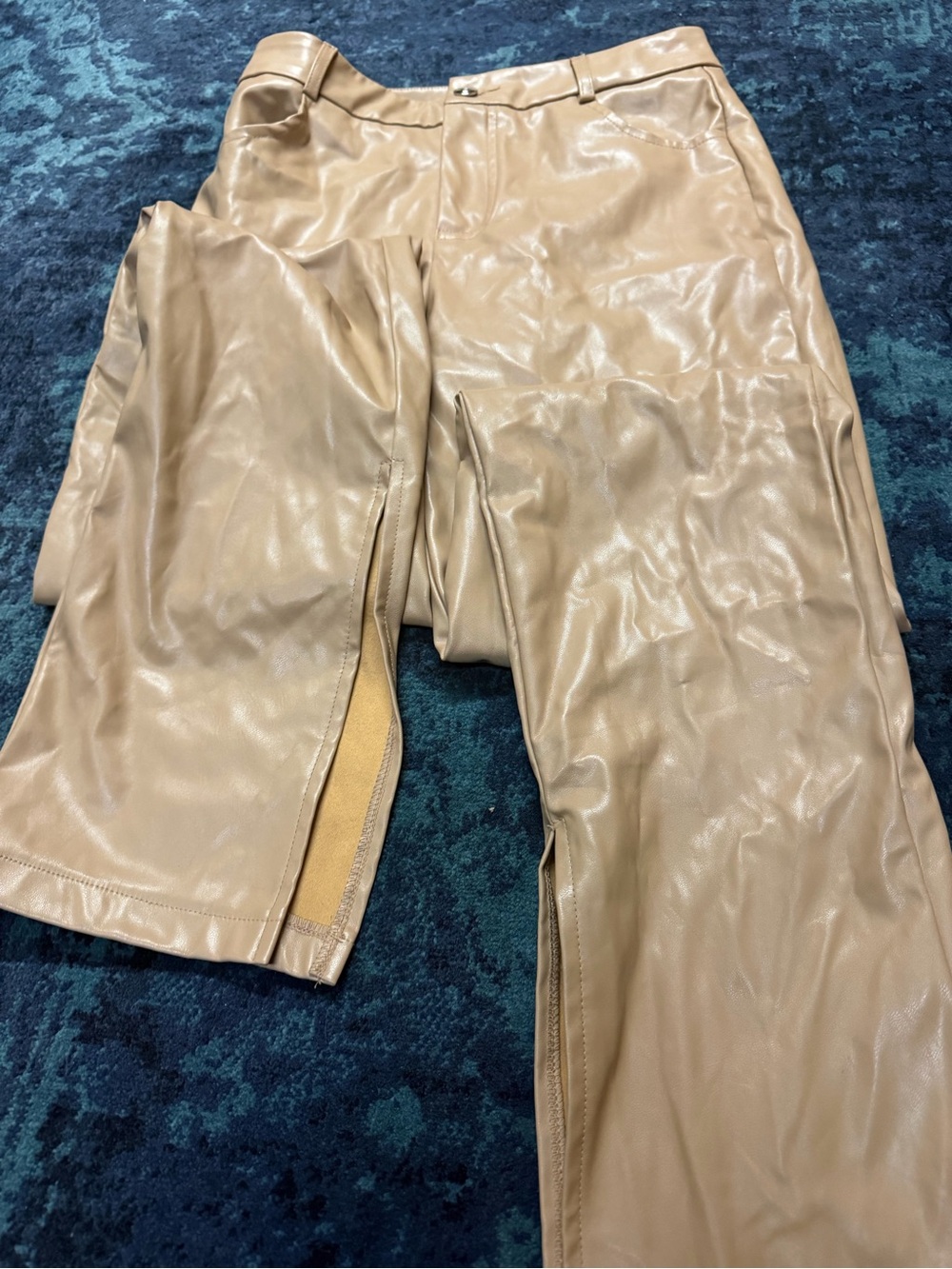 Kittenish Beige Faux Leather Straight-Leg Pants